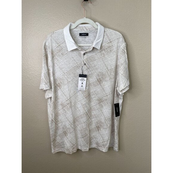 Alfani Mens Linen Stretch Polo Shirt Fresh Cement Design XL Comfortable NEW - Picture 2 of 8